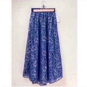 LuLaRoe Elegant Lucy Skirt Blue Silver Lace